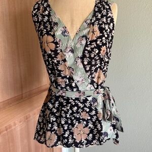 Anthropologie HD Silk Kimono Style Faux Wrap Top Size 12